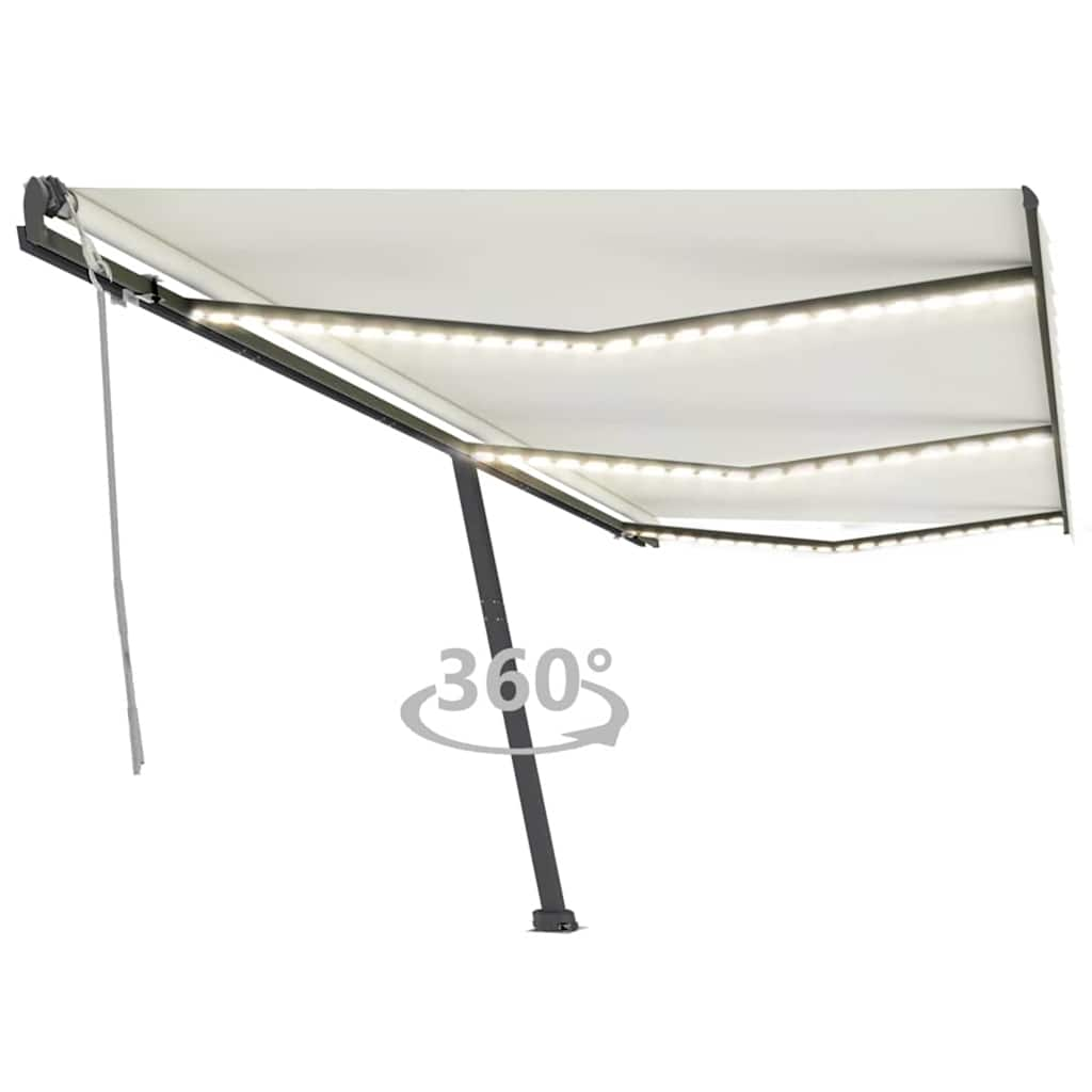 Tenda da Sole Retrattile Manuale con LED 600x300 cm Crema 3069802