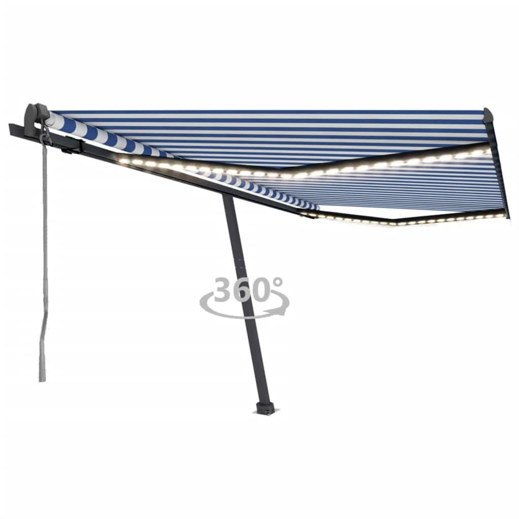 Tenda Automatica con Sensore Vento e LED 400x350 cm Blu Bianca 3069831