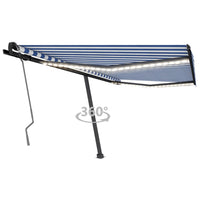 Tenda da Sole Retrattile Manuale con LED 450x350 cm Blu Bianco 3069841