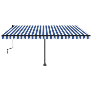 Tenda da Sole Retrattile Manuale con LED 450x350 cm Blu Bianco 3069841