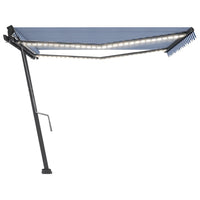 Tenda da Sole Retrattile Manuale con LED 450x350 cm Blu Bianco 3069841