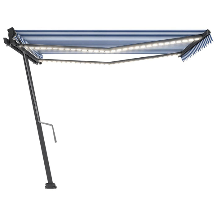 Tenda da Sole Retrattile Manuale con LED 450x350 cm Blu Bianco 3069841