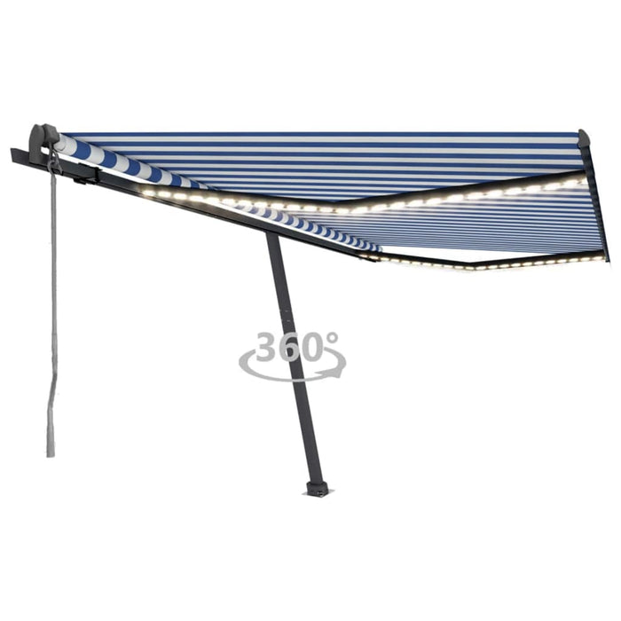 Tenda Automatica con Sensore Vento e LED 450x350 cm Blu Bianca 3069851