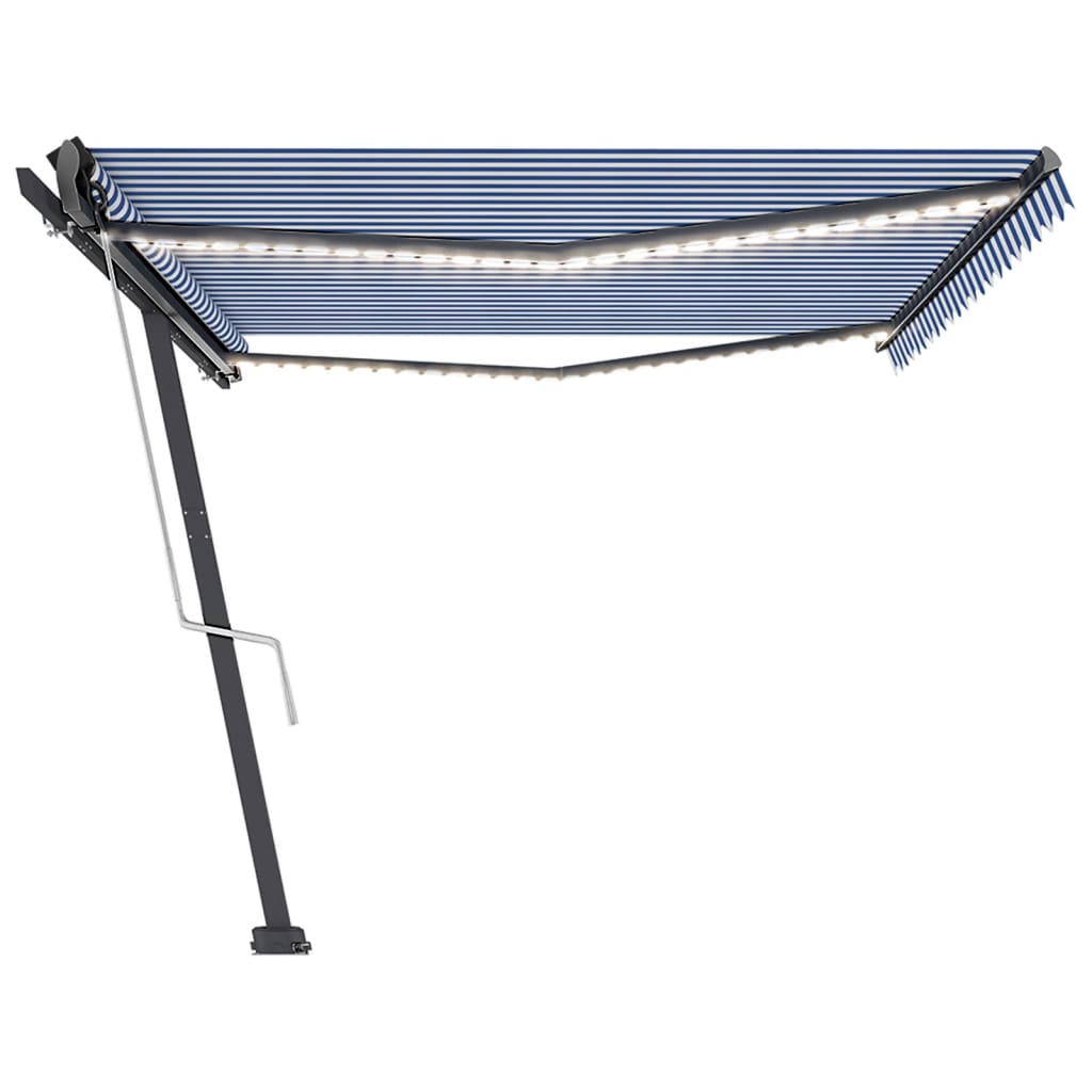 Tenda Automatica con Sensore Vento e LED 500x350 cm Blu Bianca 3069871