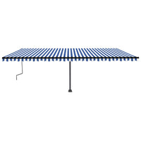 Tenda da Sole Retrattile Manuale con LED 600x350 cm Blu Bianco 3069881