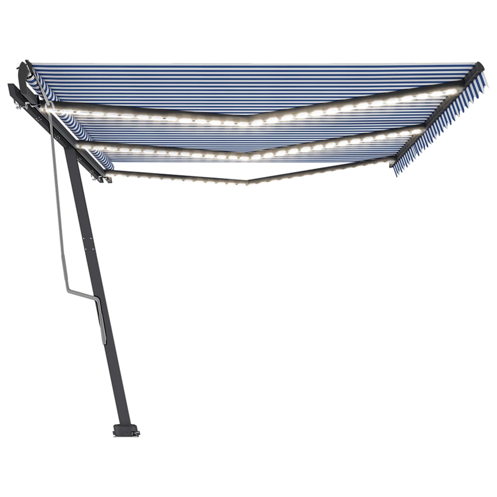 Tenda da Sole Retrattile Manuale con LED 600x350 cm Blu Bianco 3069881