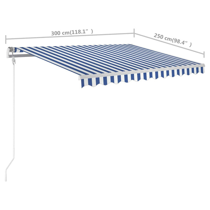 Tenda da Sole Retrattile Manuale con Pali 3x2,5 m Blu e Bianca cod mxl 43771