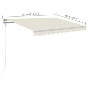 Tenda da Sole Retrattile Manuale con Pali 3x2,5 m Crema 3069897