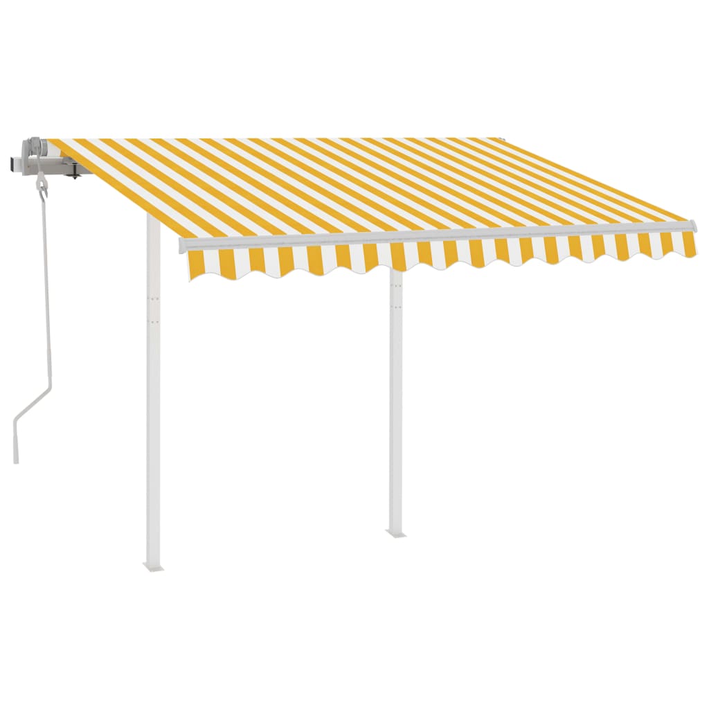 Tenda da Sole Retrattile Manuale con Pali 3x2,5 m Gialla Bianca