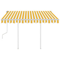 Tenda da Sole Retrattile Manuale con Pali 3x2,5 m Gialla Bianca