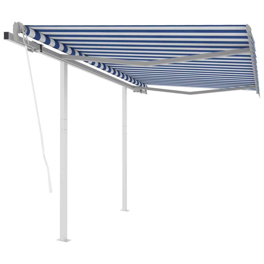 Tenda da Sole Retrattile Automatica con Pali 3x2,5m Blu Bianca 3069906