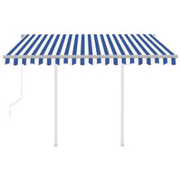 Tenda da Sole Retrattile Automatica con Pali 3x2,5m Blu Bianca 3069906