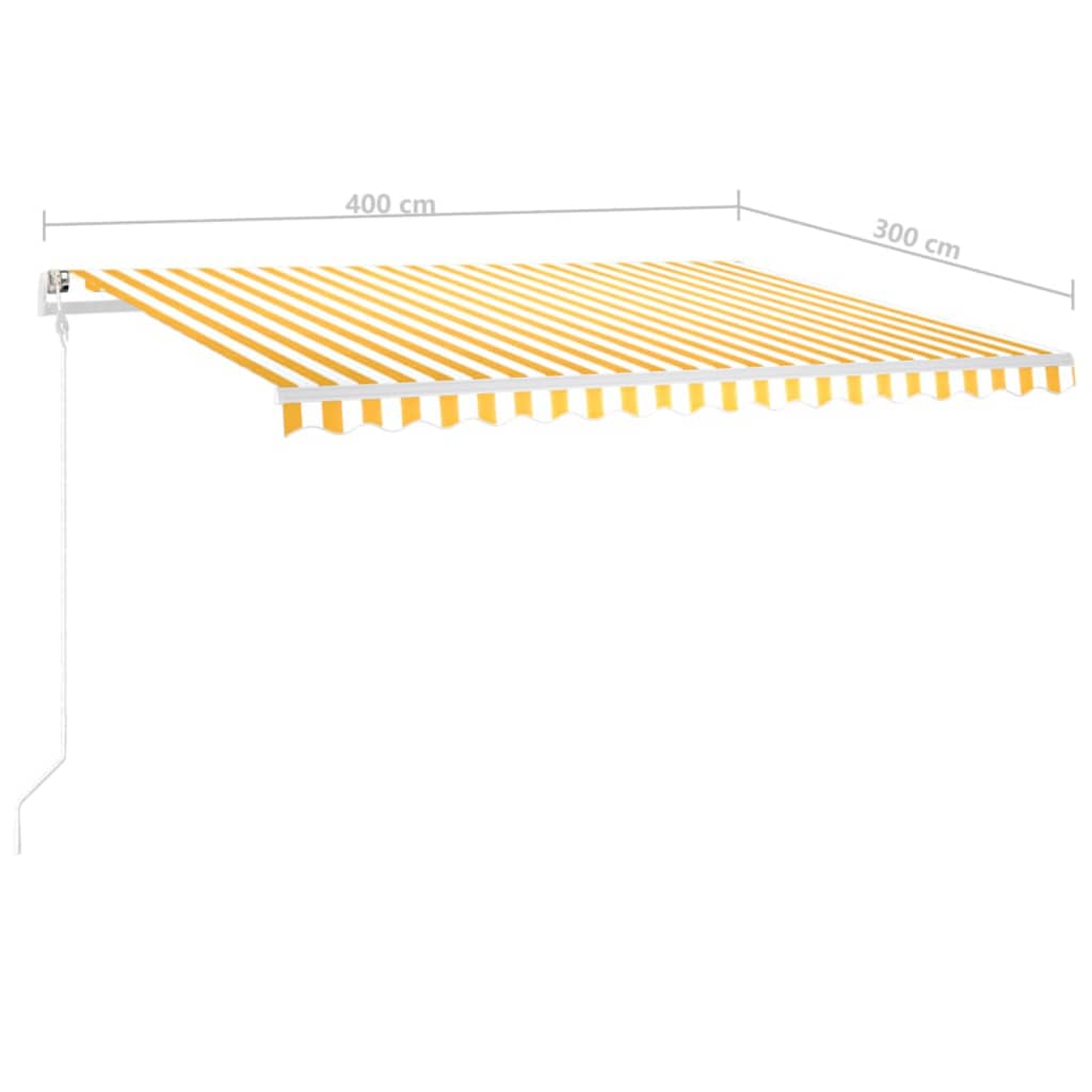 Tenda da Sole Retrattile Manuale con Pali 4x3m Gialla e Bianca 3069938