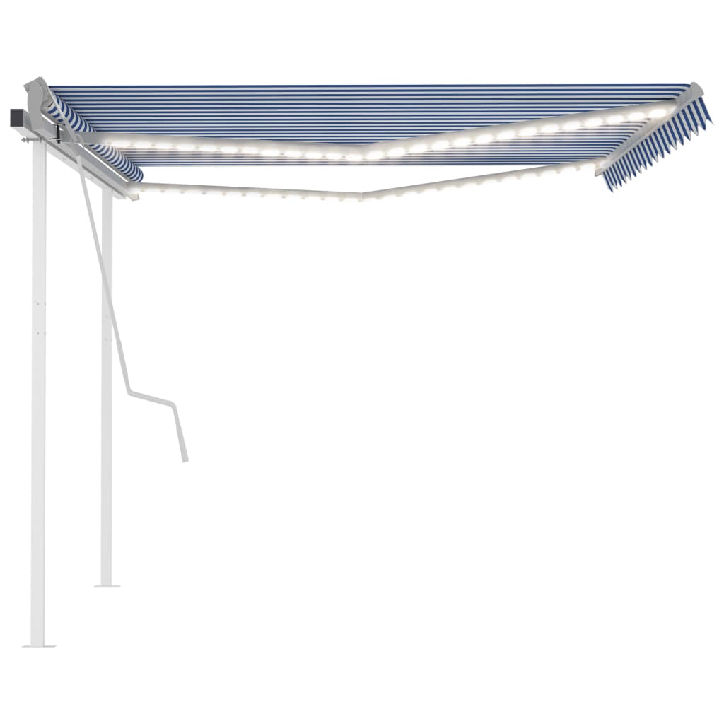 Tenda da Sole Retrattile Manuale con LED 4x3 m Blu e Bianca 3069941