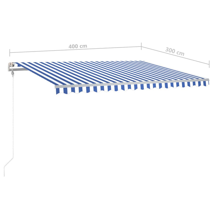 Tenda da Sole Retrattile Manuale con LED 4x3 m Blu e Bianca 3069941