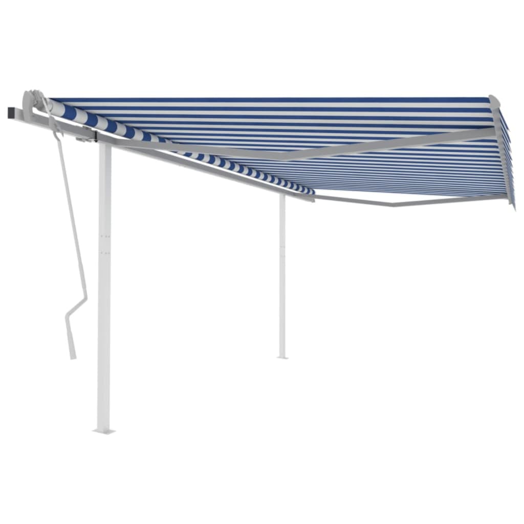 Tenda da Sole Retrattile Manuale con Pali 4,5x3 m Blu e Bianca