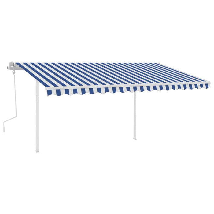 Tenda da Sole Retrattile Manuale con Pali 4,5x3 m Blu e Bianca