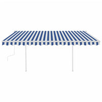 Tenda da Sole Retrattile Manuale con Pali 4,5x3 m Blu e Bianca