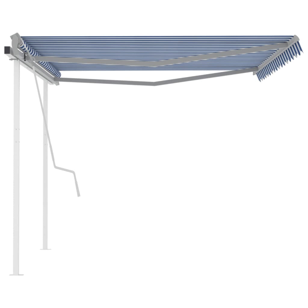 Tenda da Sole Retrattile Manuale con Pali 4,5x3 m Blu e Bianca