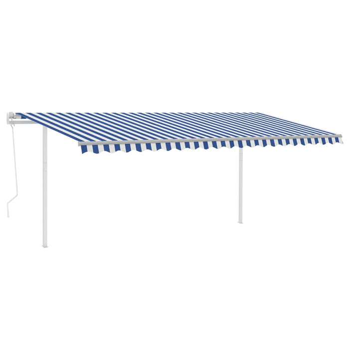 Tenda da Sole Retrattile Automatica con Pali 5x3 m Blu Bianca