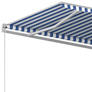 Tenda da Sole Retrattile Automatica con Pali 5x3 m Blu Bianca