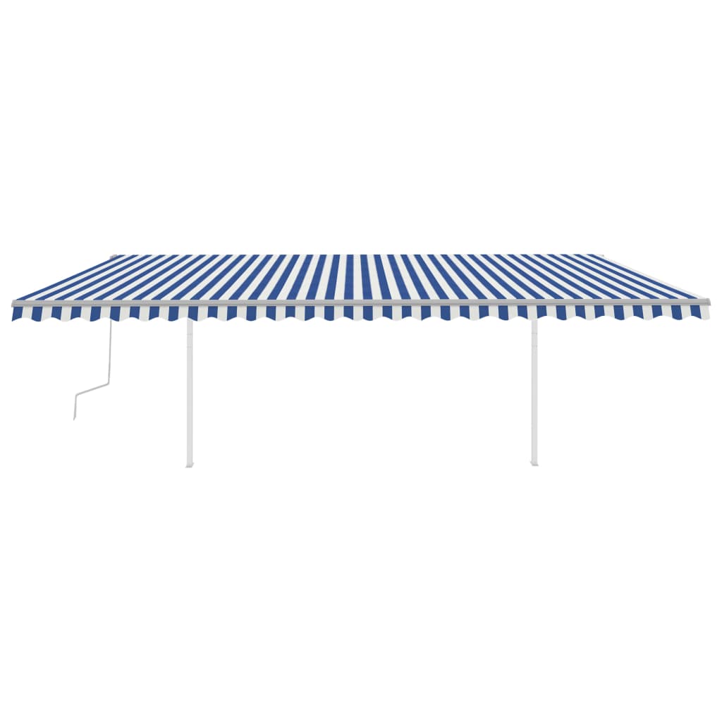 Tenda da Sole Retrattile Manuale con Pali 6x3m Blu e Bianca cod mxl 43758