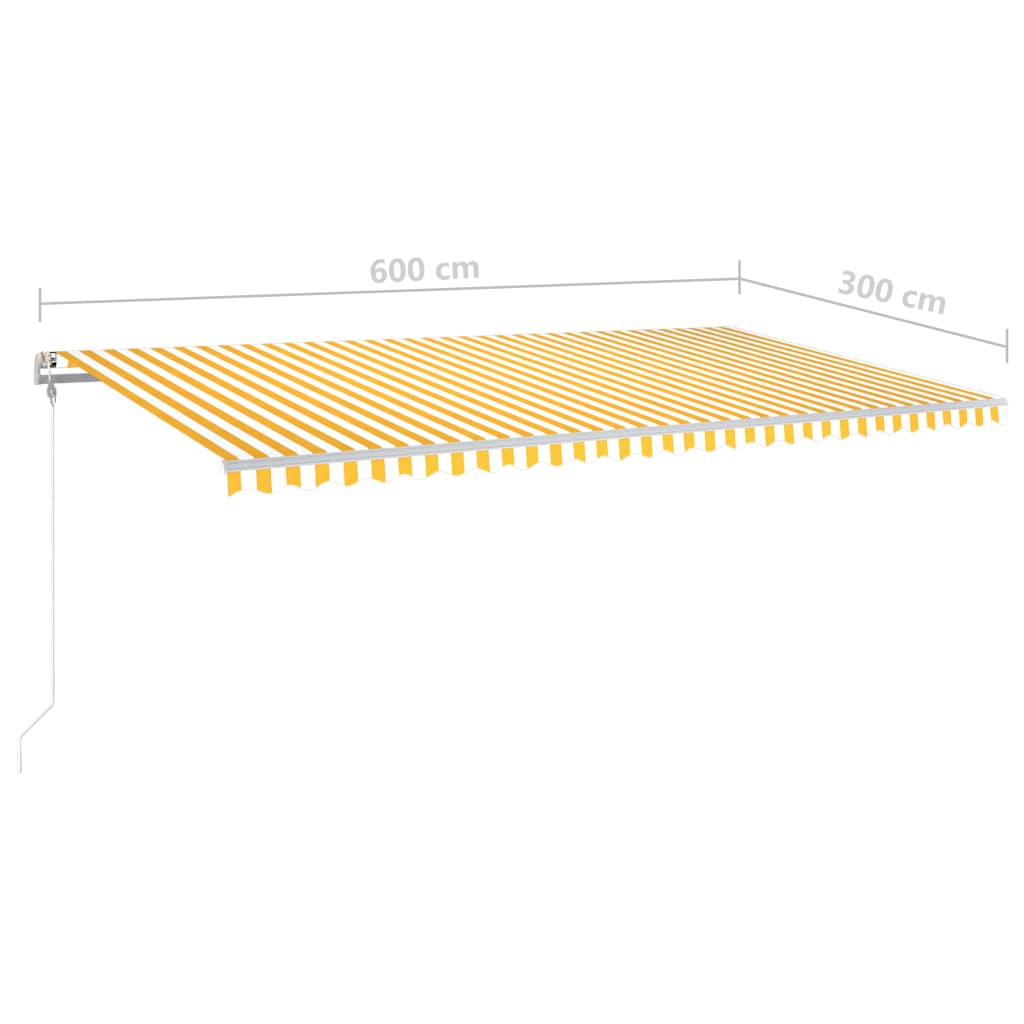 Tenda da Sole Retrattile Manuale con Pali 6x3m Gialla e Bianca