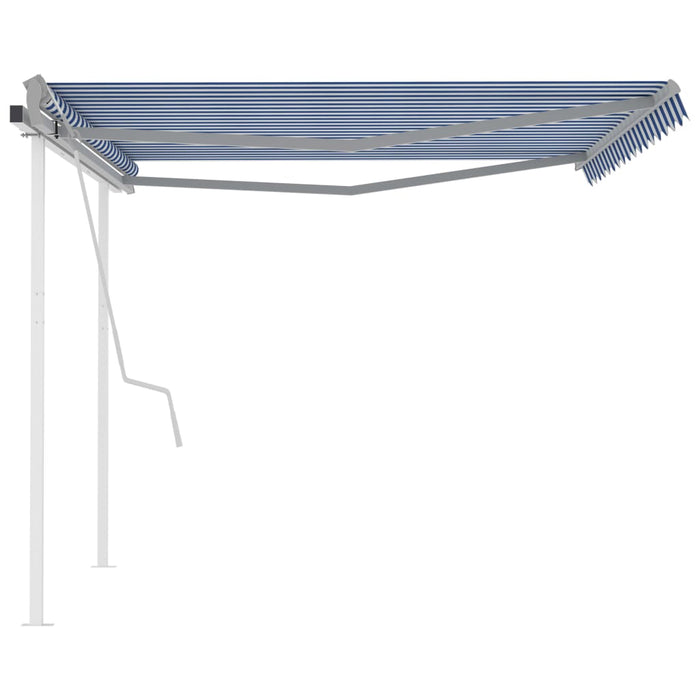 Tenda da Sole Retrattile Manuale con Pali 4,5x3,5 m Blu e Bianca cod mxl 43769