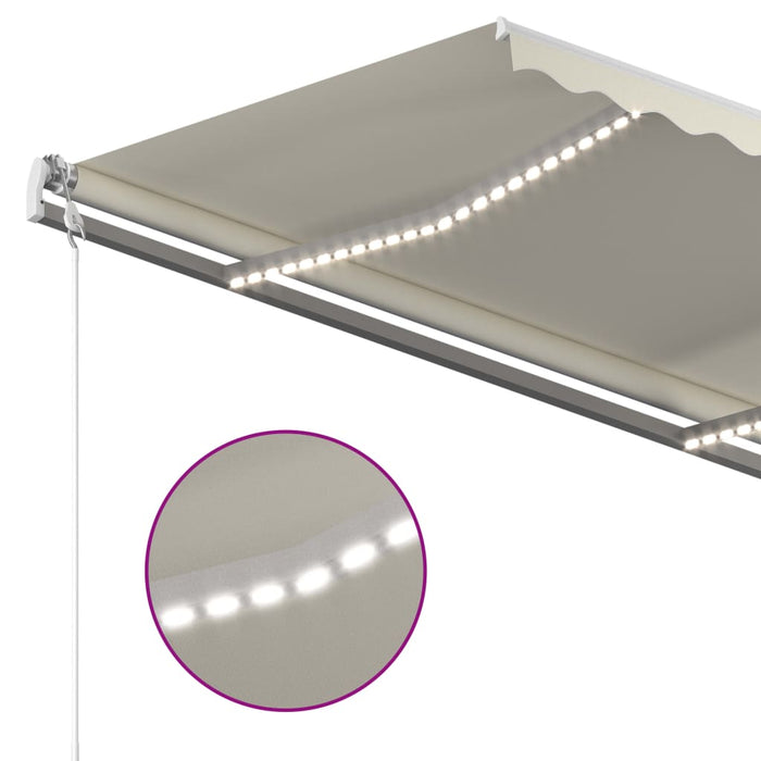 Tenda da Sole Retrattile Manuale con LED 4,5x3,5 m Crema 3070042