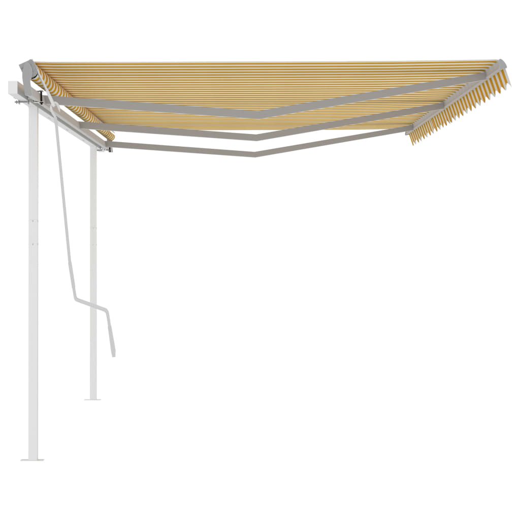 Tenda da Sole Retrattile Manuale con Pali 6x3,5 m Gialla Bianca 3070078