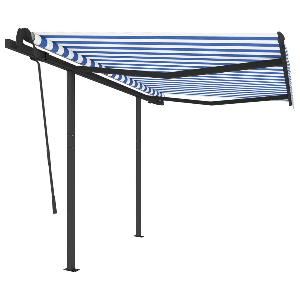 Tenda da Sole Retrattile Manuale con Pali 3x2,5cm Blu e Bianca