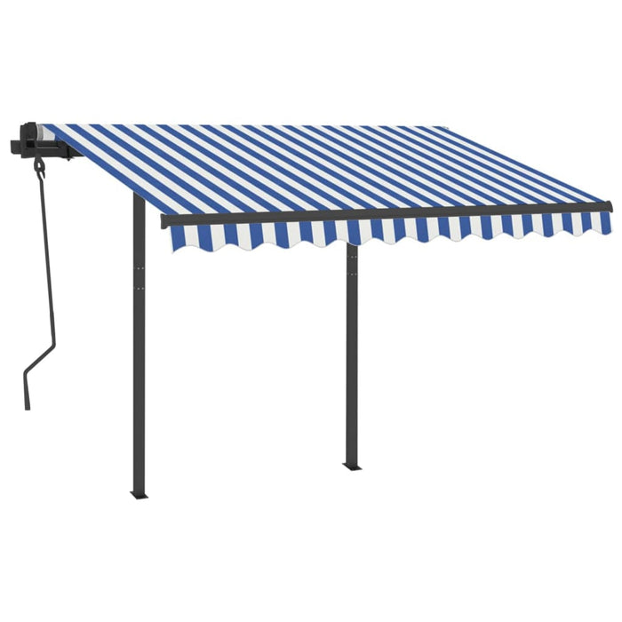 Tenda da Sole Retrattile Manuale con Pali 3x2,5cm Blu e Bianca