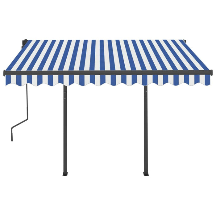 Tenda da Sole Retrattile Manuale con Pali 3x2,5cm Blu e Bianca