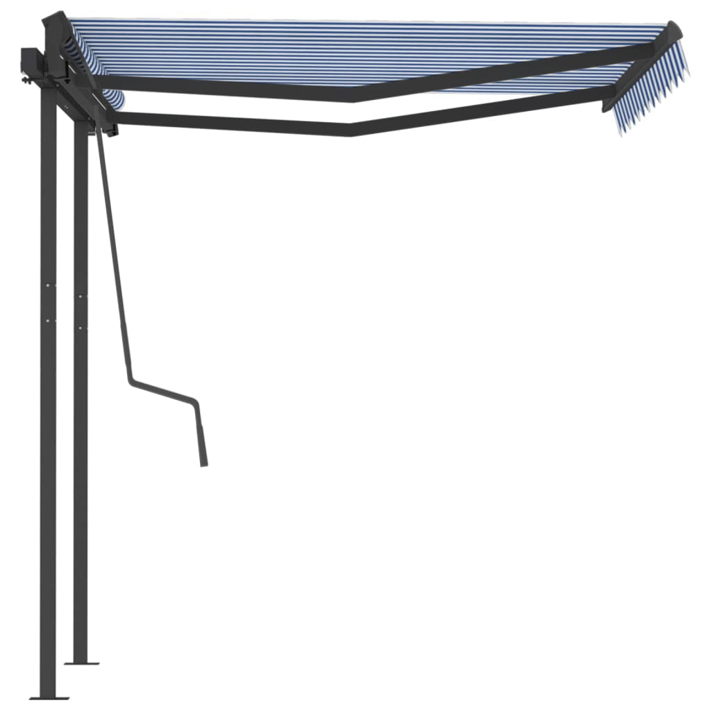 Tenda da Sole Retrattile Manuale con Pali 3x2,5cm Blu e Bianca