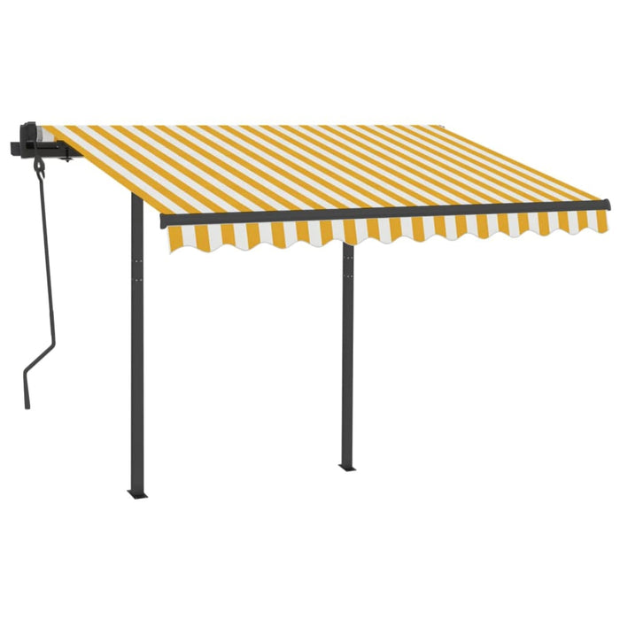 Tenda da Sole Retrattile Manuale con Pali 3x2,5cm Gialla Bianca