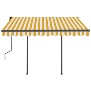 Tenda da Sole Retrattile Manuale con Pali 3x2,5cm Gialla Bianca