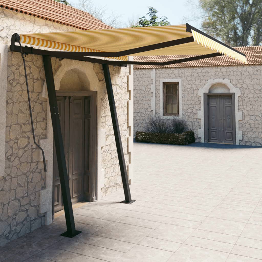 Tenda da Sole Retrattile Manuale con Pali 3x2,5cm Gialla Bianca