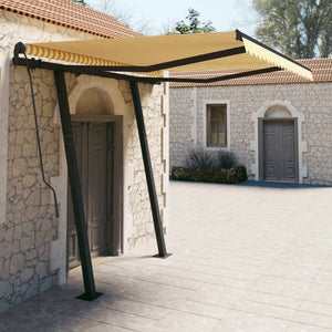 Tenda da Sole Retrattile Manuale con Pali 3x2,5cm Gialla Bianca