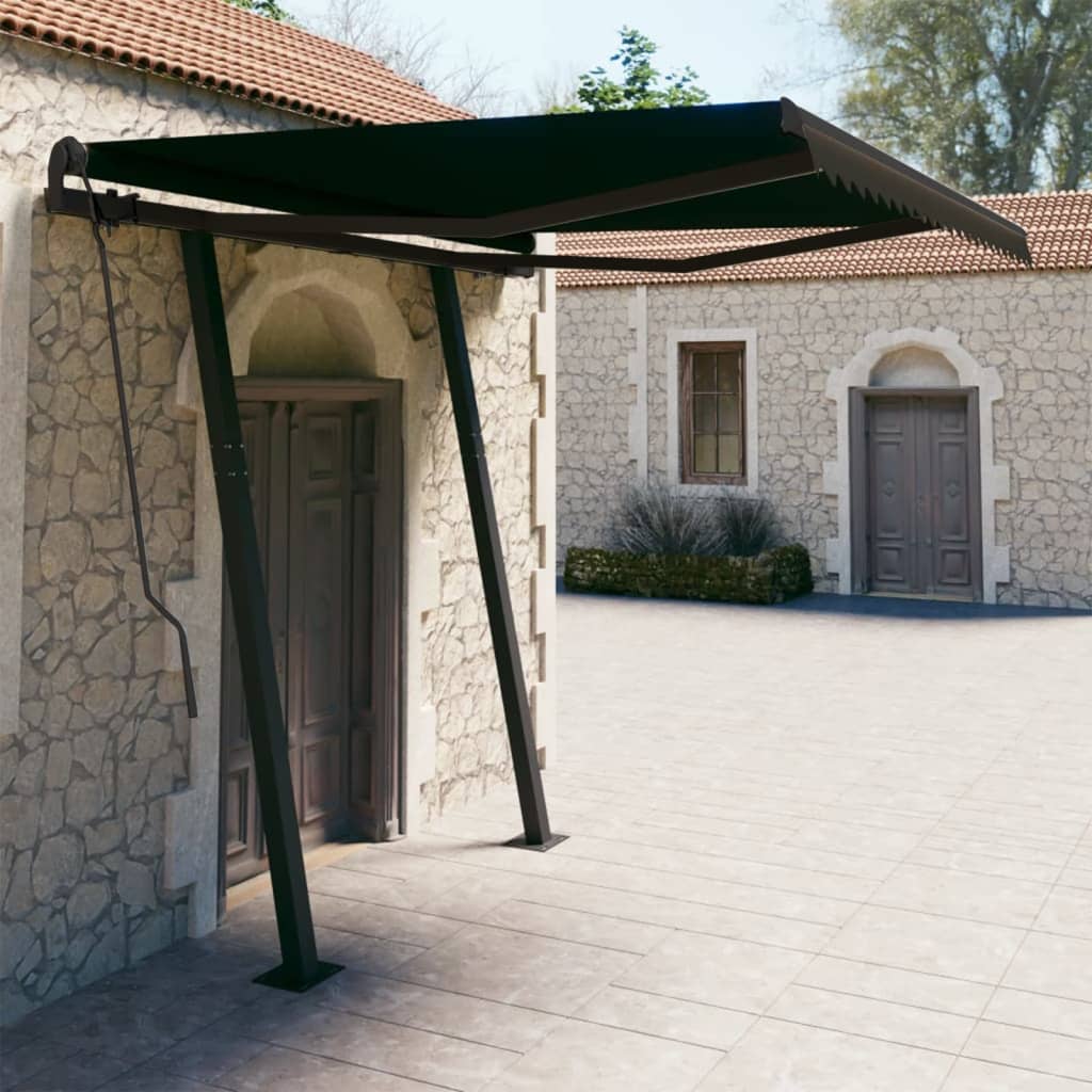 Tenda da Sole Retrattile Manuale con Pali 3x2,5 m Antracite 3070099