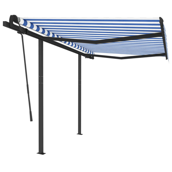 Tenda da Sole Retrattile Manuale con Pali 3,5x2,5m Blu e Bianca