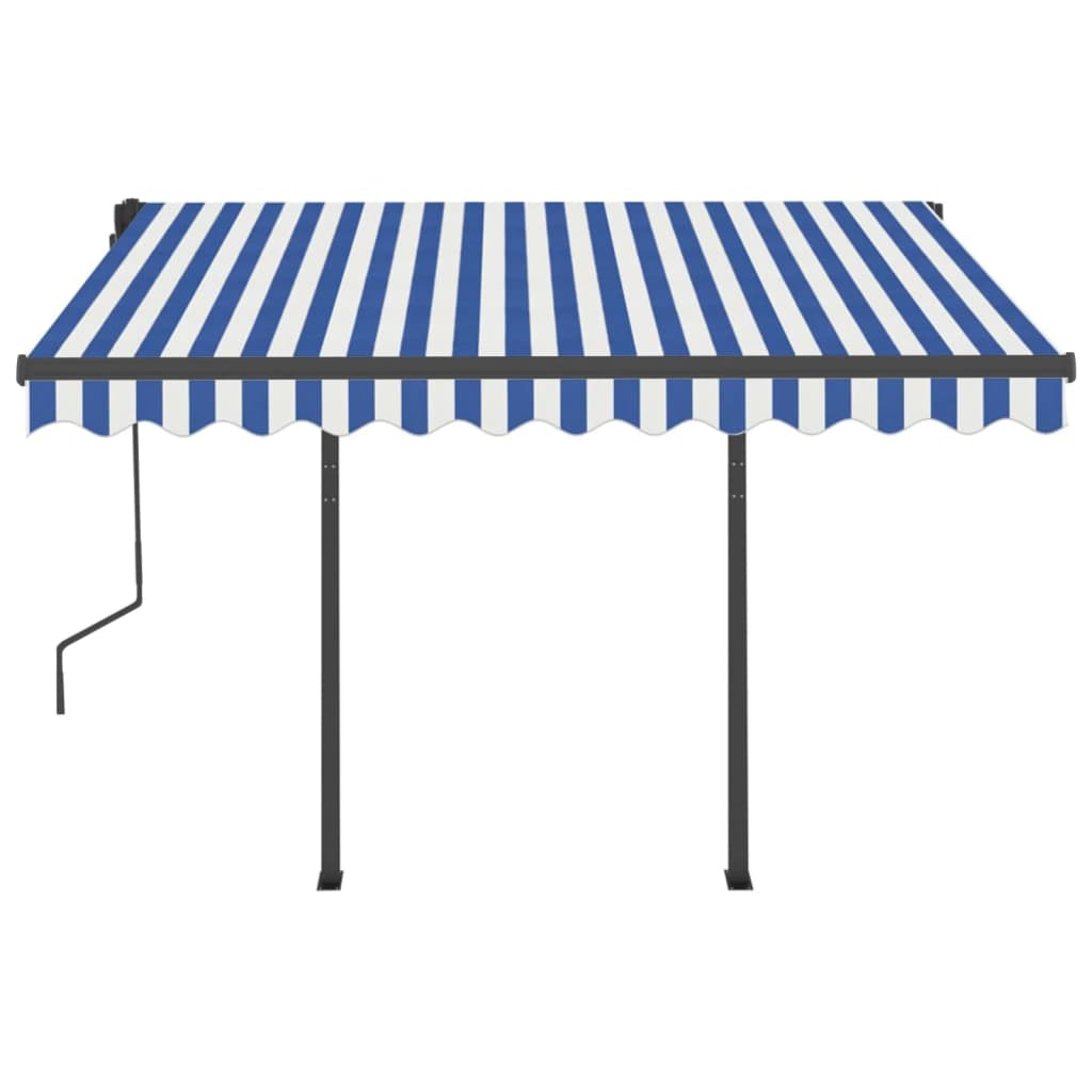 Tenda da Sole Retrattile Manuale con Pali 3,5x2,5m Blu e Bianca