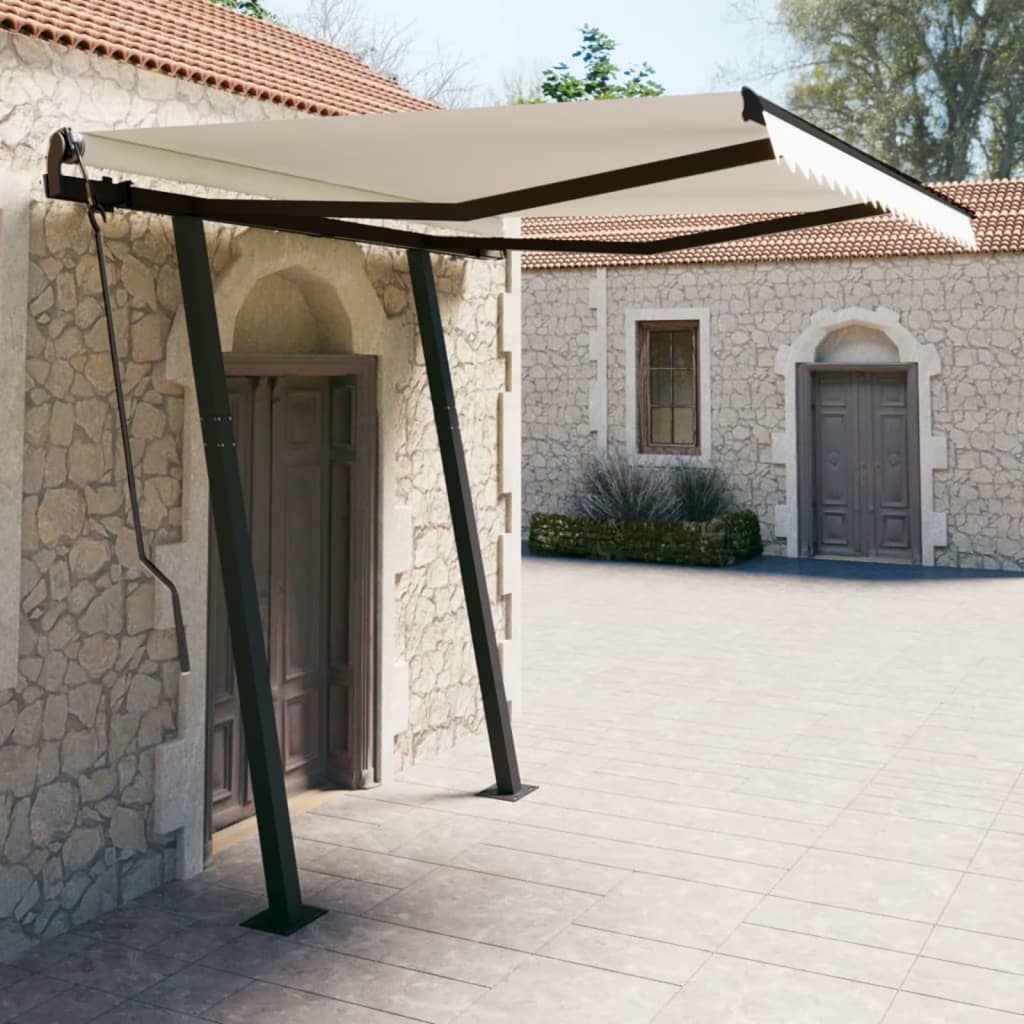 Tenda da Sole Retrattile Manuale con Pali 3,5x2,5 m Crema cod mxl 64782