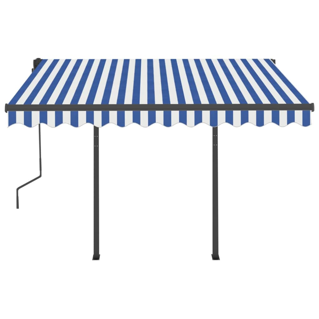 Tenda da Sole Retrattile Manuale con LED 3,5x2,5m Blu e Bianca