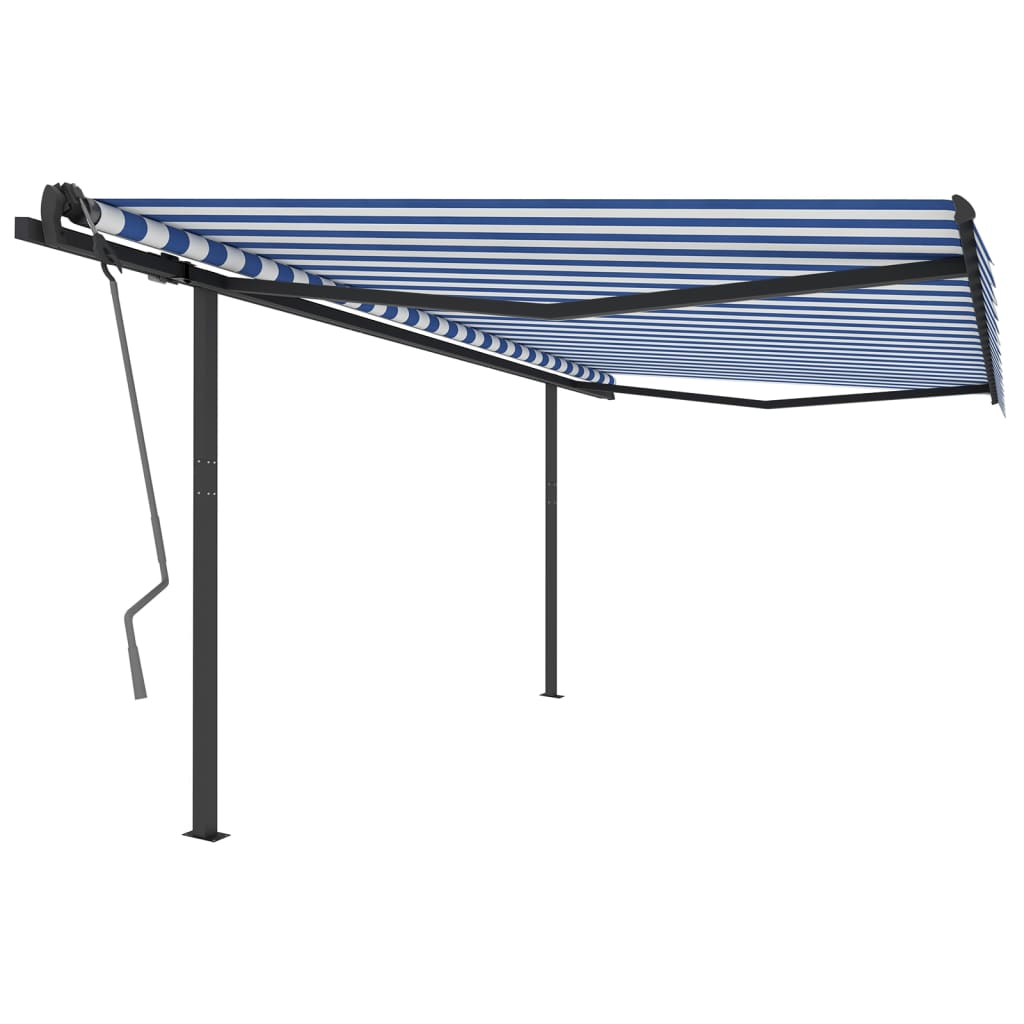 Tenda da Sole Retrattile Manuale con Pali 4x3 m Blu e Bianca 3070136