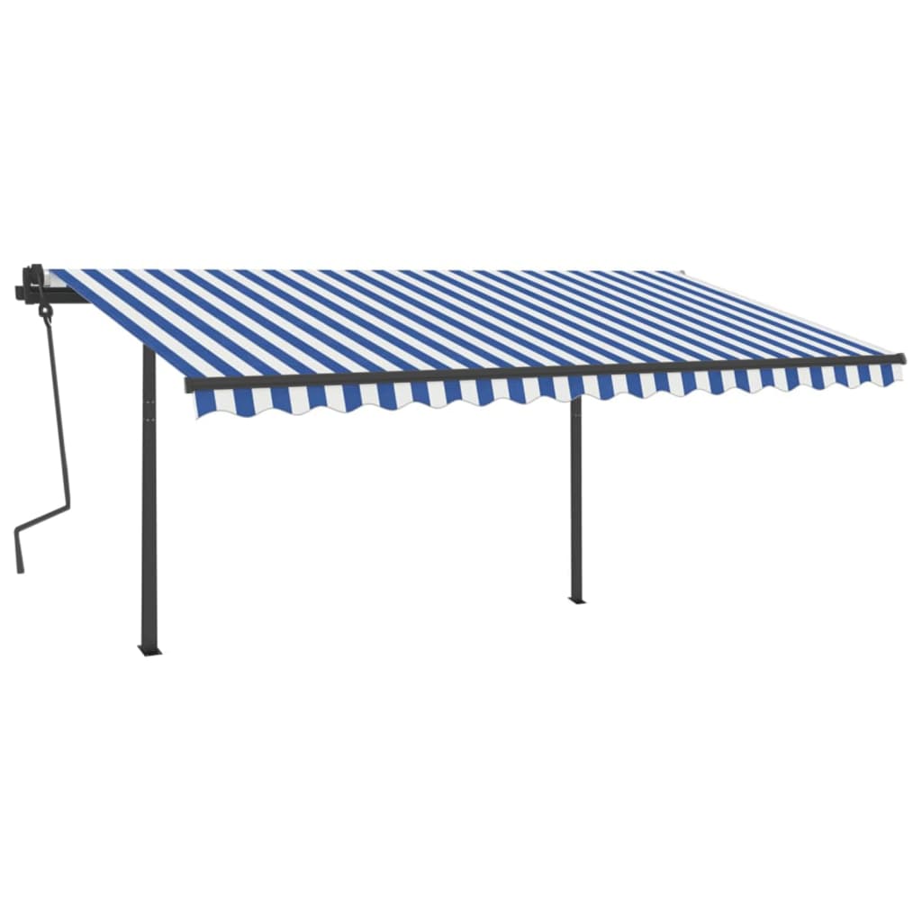 Tenda da Sole Retrattile Manuale con Pali 4x3 m Blu e Bianca 3070136