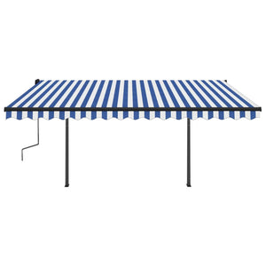 Tenda da Sole Retrattile Manuale con Pali 4x3 m Blu e Bianca 3070136