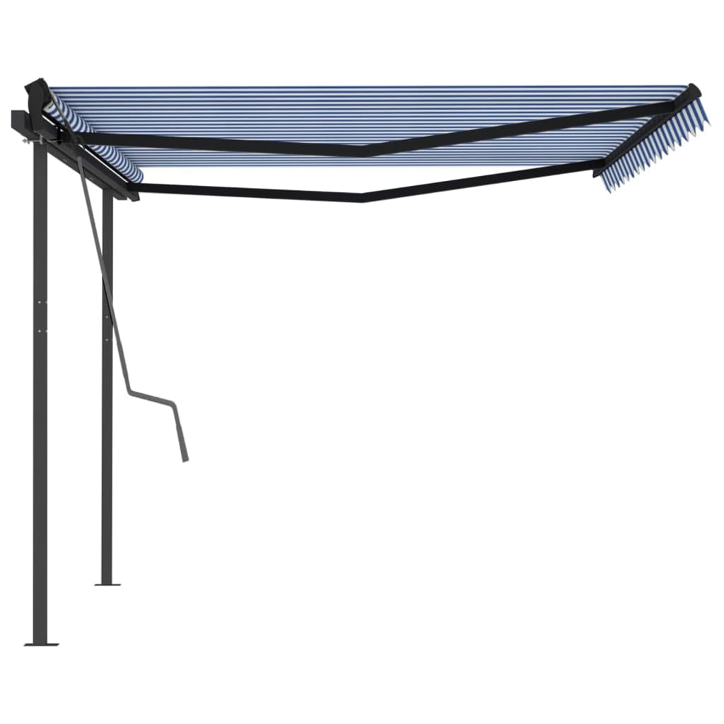 Tenda da Sole Retrattile Manuale con Pali 4x3 m Blu e Bianca 3070136