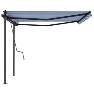 Tenda da Sole Retrattile Manuale con Pali 4x3 m Blu e Bianca 3070136