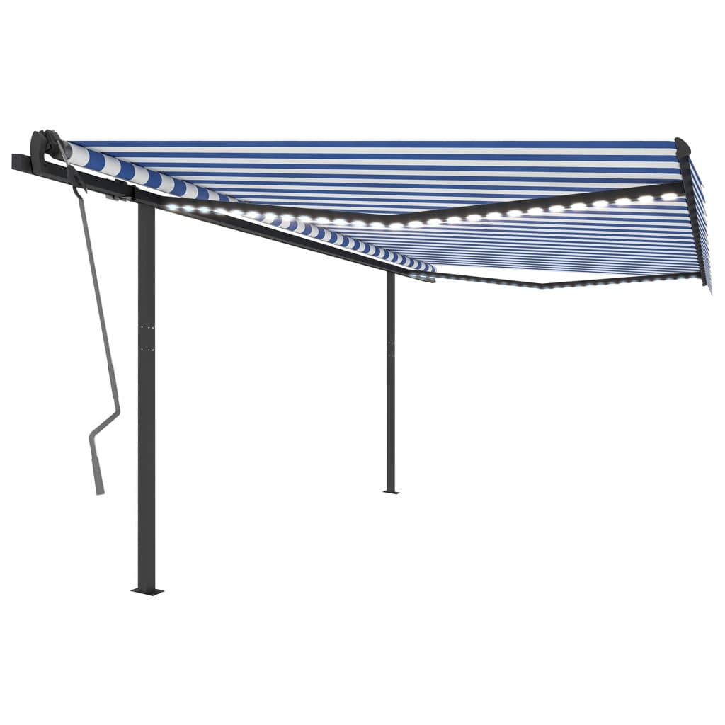 Tenda da Sole Retrattile Manuale con LED 4x3 m Blu e Bianca 3070141