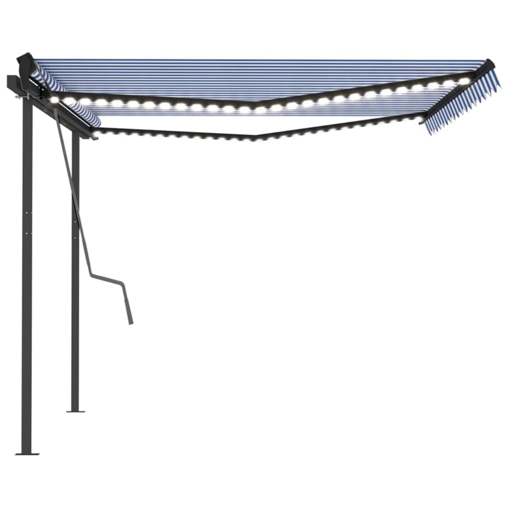 Tenda da Sole Retrattile Manuale con LED 4x3 m Blu e Bianca 3070141